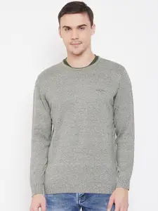 Duke Men Olive Green Solid Woolen Pullover Sweater