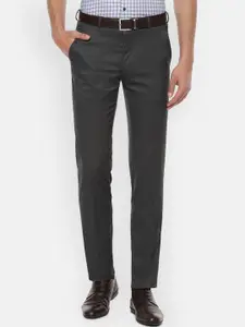 Van Heusen Men Grey Slim Fit Solid Formal Trousers