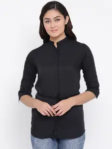 Crimsoune Club Women Black Standard Slim Fit Solid Casual Shirt