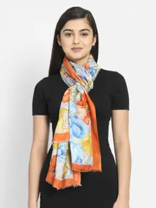 Anekaant Women Orange & Blue Printed Scarf