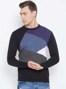 Duke Men Grey Colourblocked Woolen Pullover Sweater