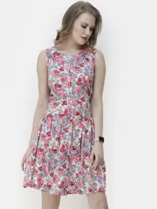 SCORPIUS Women Pink Floral Printed Fit and Flare Dress