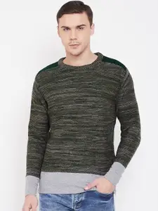 Duke Men Olive Green Self Design Woolen Pullover Sweater