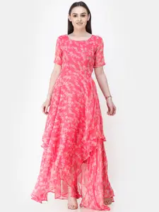 SCORPIUS Women Pink Floral Printed Maxi Dress