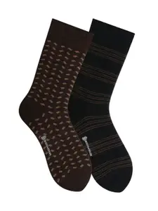 Bonjour Men Pack of 2 Black & Brown Patterned Calf-Length Socks