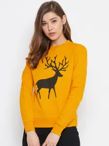The Dry State Women Mustard Yellow Printed Sweatshirt