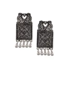 Silvermerc Designs Silver-Plated Oxidised Geometric Drop Earrings