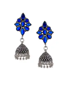 Silvermerc Designs Silver-Plated & Blue Dome Shaped Antique Jhumkas