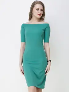 SCORPIUS Women Green Solid Sheath Dress