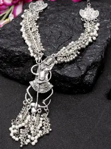 Moedbuille Silver Toned Handcrafted Temple Design Oxidised Necklace
