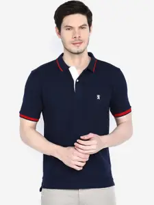 GIORDANO Men Navy Blue Solid Polo  Slim Fit Collar T-shirt