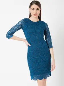 Miss Chase Women Teal Blue Abstract Bodycon Dress