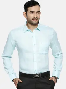 Ramraj Men Blue Original Slim Fit Solid Wrinkle-Free Linen Formal Shirt