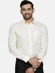 Ramraj Men Cream-Coloured Original Slim Fit Solid Linen Formal Shirt