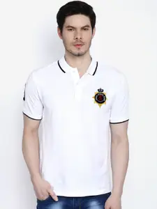 GIORDANO Men White Solid  Slim Fit Polo Collar T-shirt
