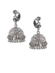 Silvermerc Designs Silver-Plated Oxidised Peacock Shaped Jhumkas
