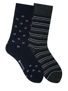 Bonjour Men Pack of 2 Blue & Grey Patterned Calf-Length Socks