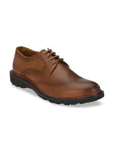 Delize Men Tan Brown Solid Formal Leather Brogues