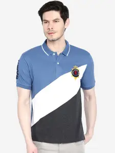 GIORDANO Men Blue & White Colourblocked  Slim Fit Polo Collar T-shirt