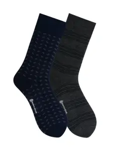 Bonjour Men Pack of 2 Grey & Blue Patterned Calf-Length Socks