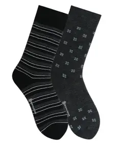 Bonjour Men Pack of 2 Grey & Black Patterned Calf-Length Socks