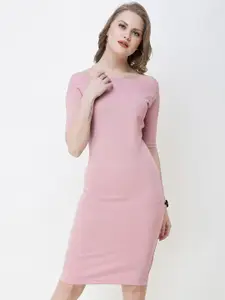SCORPIUS Women Pink Solid Off-Shoulder Sheath Dress