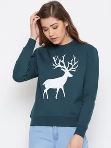The Dry State Women Green Printed Sweatshirt