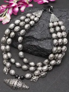 Moedbuille Silver-Toned & Black Brass-Plated Handcrafted Antique Oxidised Layered Necklace
