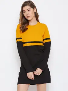 The Dry State Women Mustard Colourblocked T-shirt Dress