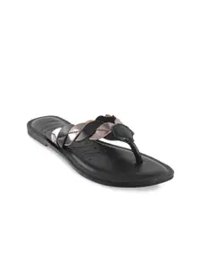 Mochi Women Black Colourblocked T-Strap Flats