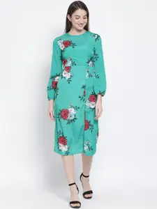 Oxolloxo Women Sea Green & Red Floral Print Sheath Dress