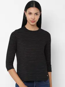 Allen Solly Woman Black Striped Knitted Top