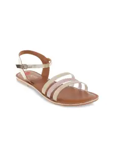 Metro Women Gold-Toned Embellished Open Toe Flats