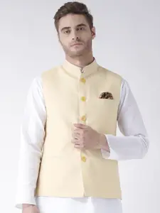 Hangup Men Yellow Solid Nehru Jacket