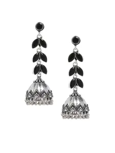 Bamboo Tree Jewels Black & Silver-Toned Dome Shaped Handcrafted Jhumkas