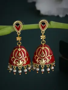 Voylla Gold-Toned & Red Dome Shaped Jhumkas