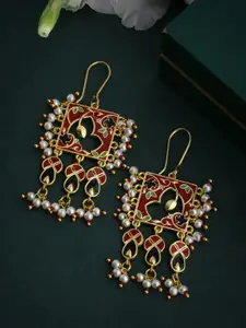 Voylla Gold-Toned & Red Classic Drop Earrings