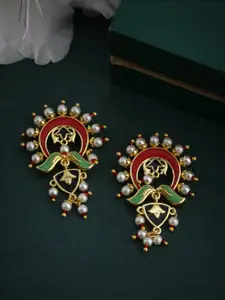 Voylla Gold-Toned & Red Classic Drop Earrings