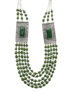 Bamboo Tree Jewels Green & Silver-Toned Handcrafted Necklace