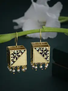 Voylla Gold-Toned & Black Geometric Drop Earrings
