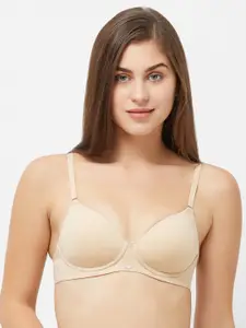 Soie Nude-Coloured Solid Non-Wired Lightly Padded T-shirt Bra