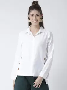 KASSUALLY Women White Regular Fit Solid Casual Shirt