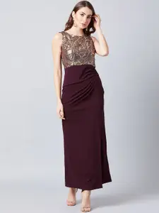 Athena Burgundy & Brown Embellished Maxi Dress