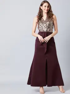 Athena Burgundy Embellished Maxi Dress