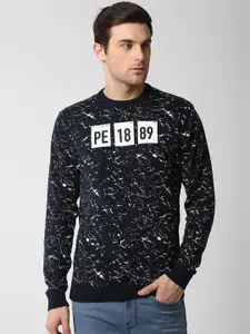 Peter England Casuals Peter England Casuals Men Navy Blue & White Printed Pullover Sweater