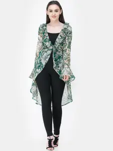 Cation Women Green Printed Button Shrug
