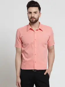 Purple State Men Peach-Coloured Slim Fit Solid Formal Shirt