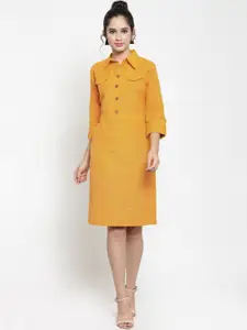 Get Glamr Women Mustard Yellow Solid Shirt Dress