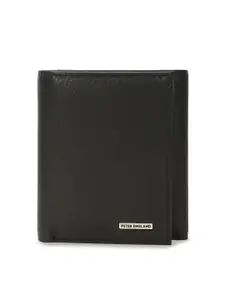 Peter England Men Black Self Design Leather Two Fold Wallet