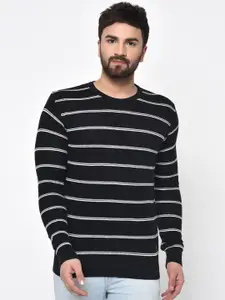 ARMISTO Men Black & Grey Striped Chunky Sweater